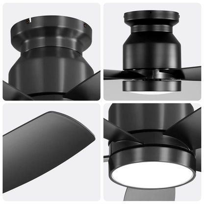 Flush Mount Ceiling Fan With 18W LED Light Remote