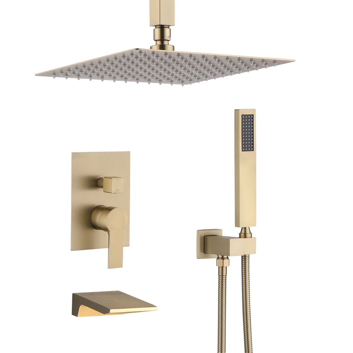 Wall Mount Shower System with 10-inch rain head and handheld in gold by HouseOfZazla on Tampa Home & Garden Store