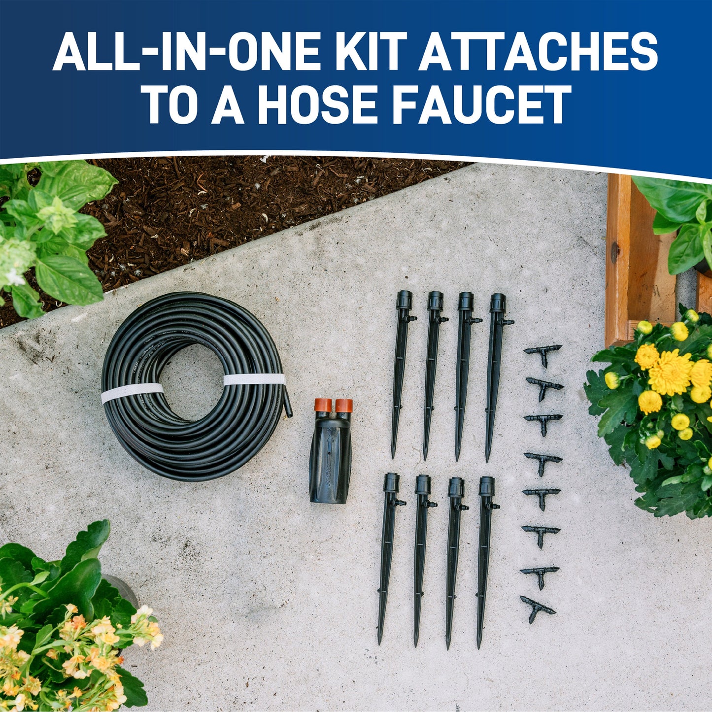 Patio & Potted Plant Kit 67523 drip system by Orbit Irrigation with black hose and emitters on Tampa Home & Garden Store