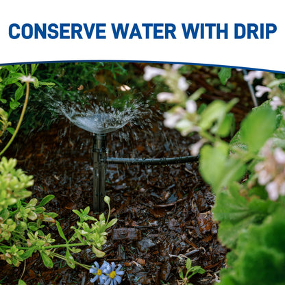Patio & Potted Plant Kit 67523 drip irrigation system by Orbit Irrigation in mulched garden bed on Tampa Home & Garden Store