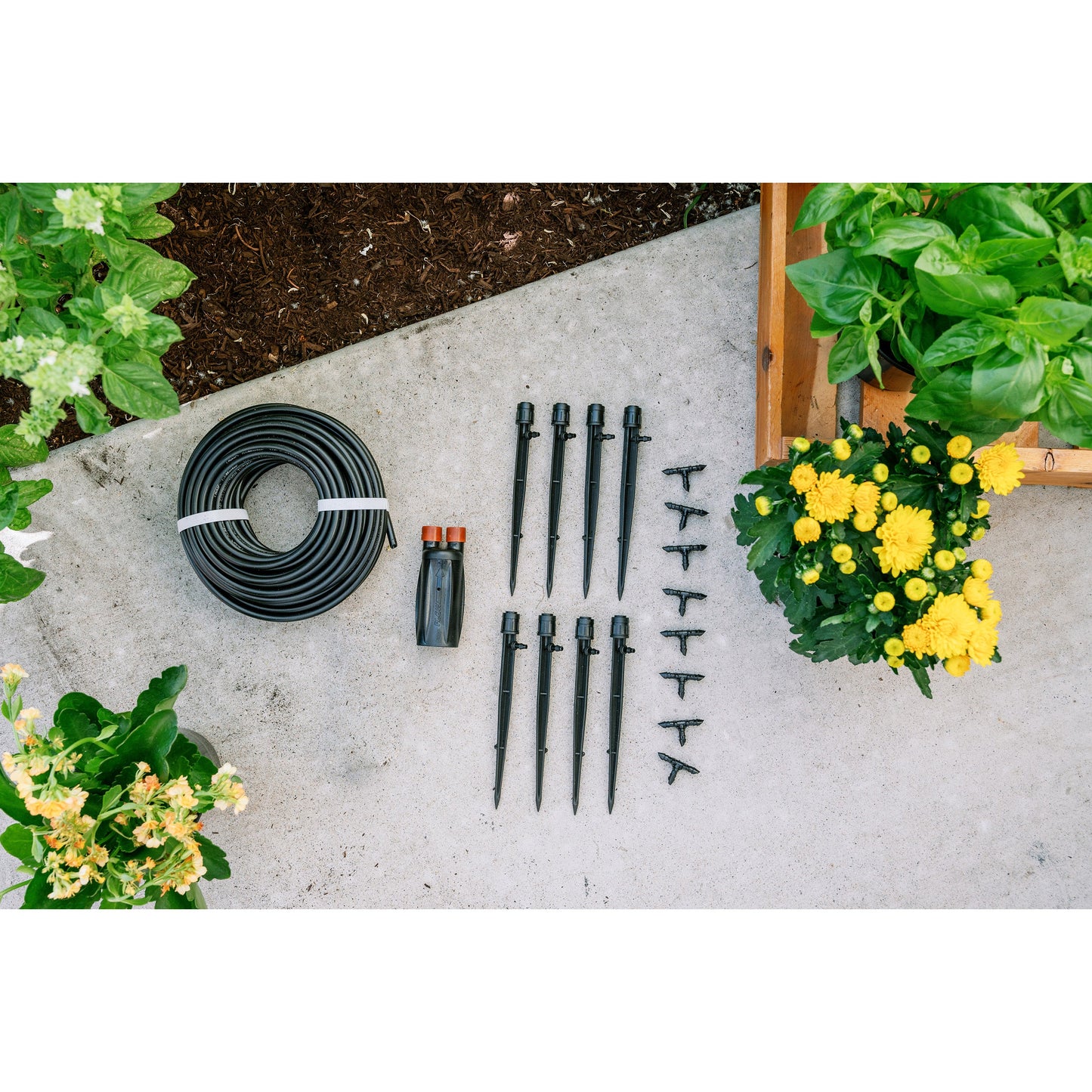 Patio & Potted Plant Kit 67523 drip kit by Orbit Irrigation with black tubing and emitters on Tampa Home & Garden Store
