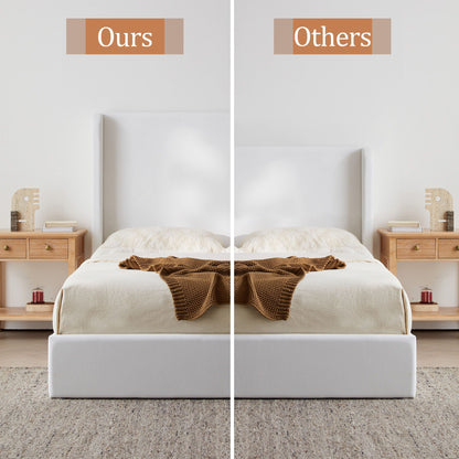 Carmen King Size upholstered wingback bed in white with tall headboard; wooden nightstands on Tampa Home & Garden Store