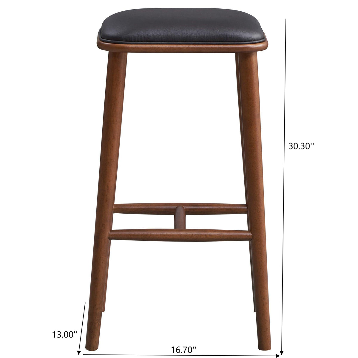 Bar height stool with black upholstered seat and warm brown wood legs HouseOfZazla on Tampa Home & Garden Store
