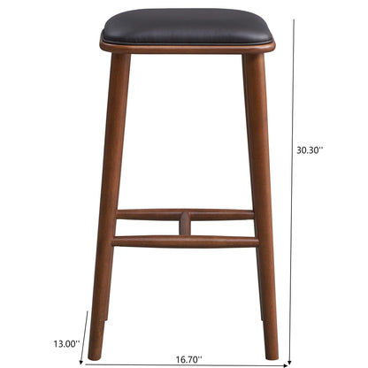 Bar height stool with black upholstered seat and warm brown wood legs HouseOfZazla on Tampa Home & Garden Store