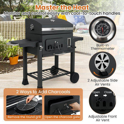 DirectDeals 24-Inch Barrel Charcoal Grill with 2 folding side tables and thermometer on Tampa Home & Garden Store