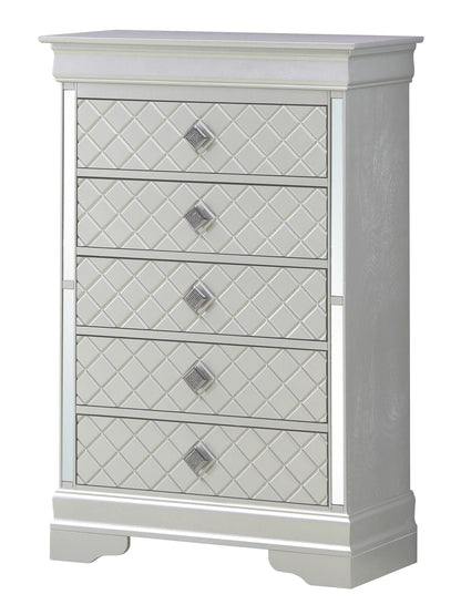 Embossed X Design Accent Chest with crystal pulls in mirrored silver finish HouseOfZazla on Tampa Home & Garden Store