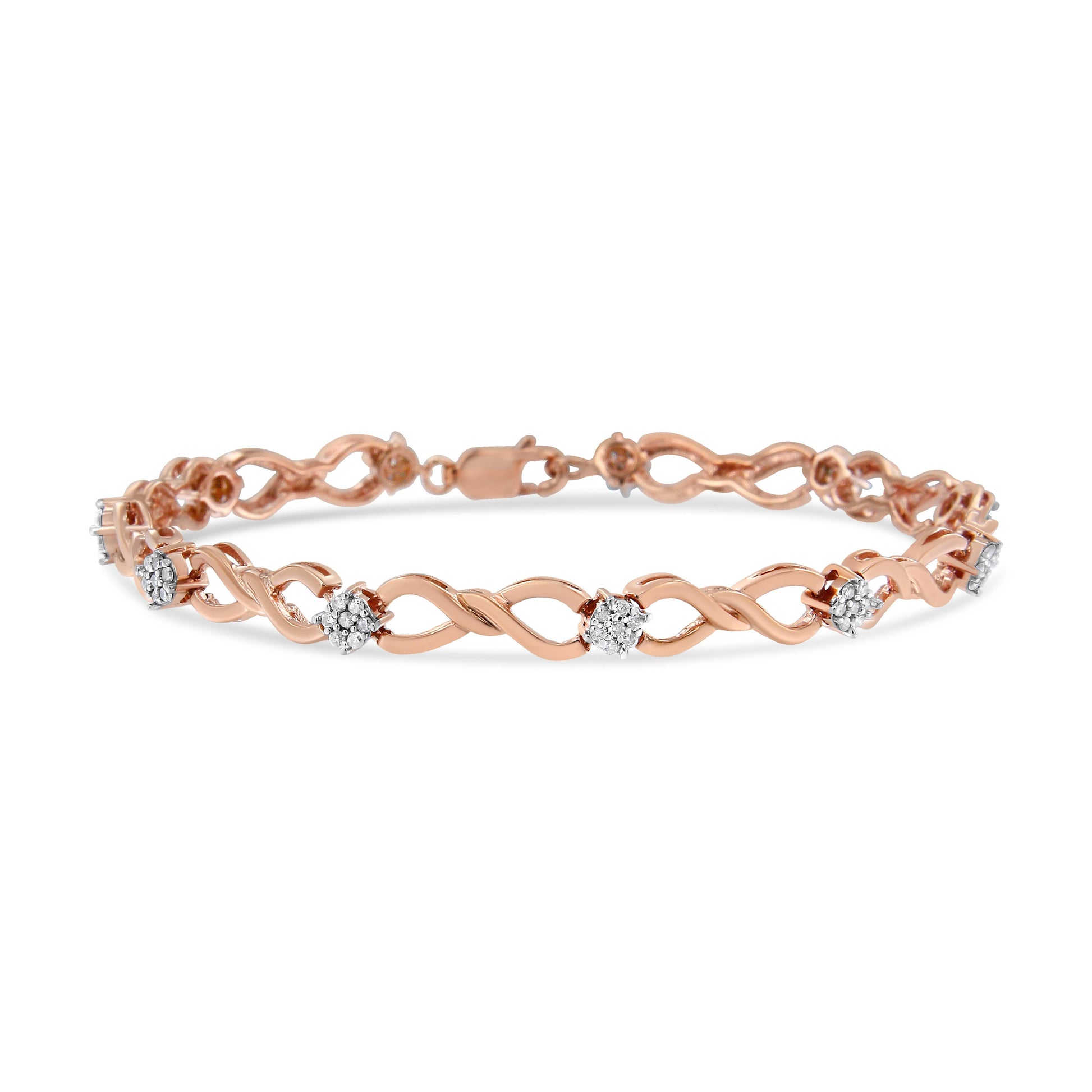 Bracelet rose gold plated silver infinity link with diamonds, 1/2 cttw, 7in, Bids.com on Tampa Home & Garden Store