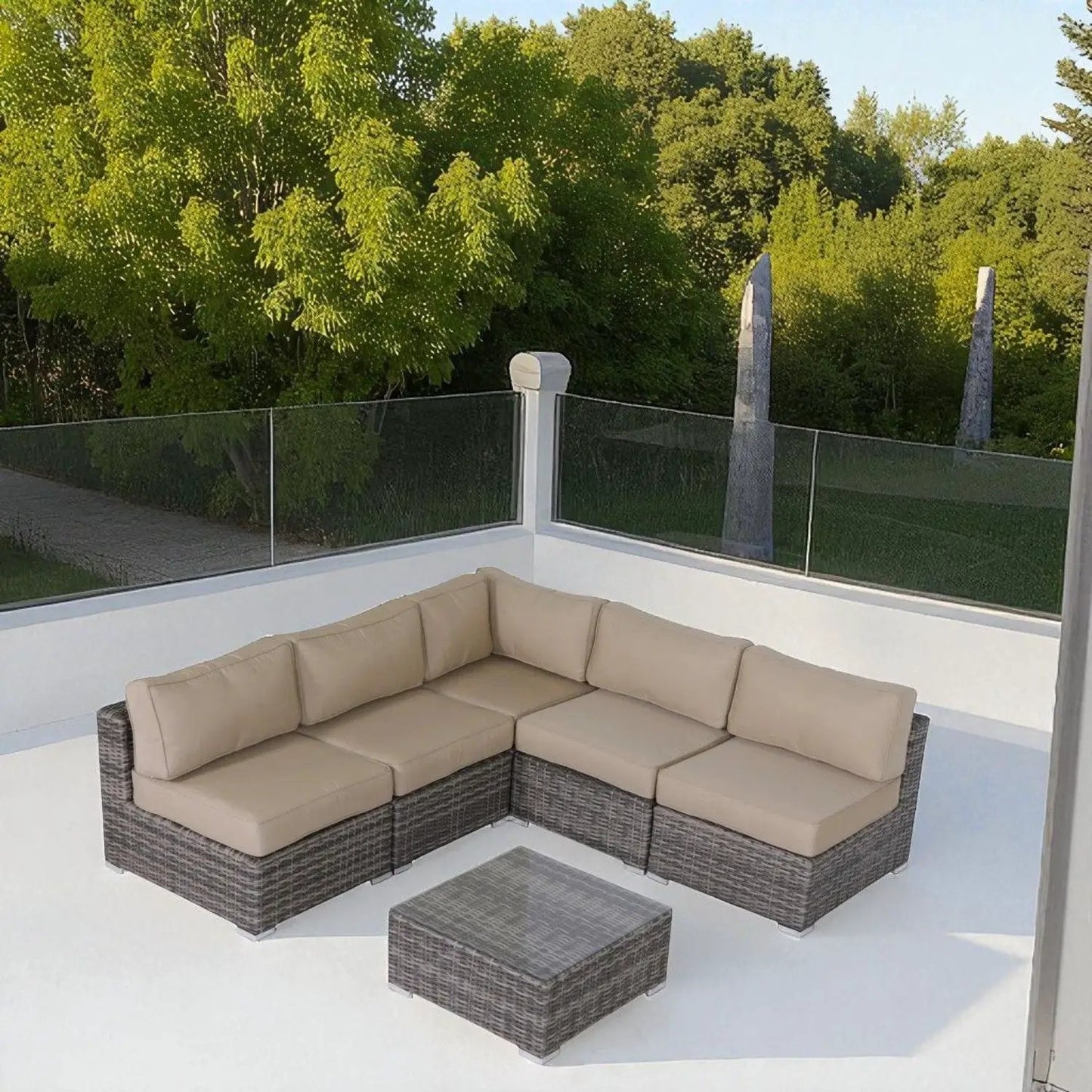 Seating set with cushions - handcrafted wicker design, beige cushions, 4-piece outdoor set on Tampa Home & Garden Store