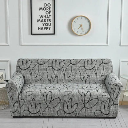 Sofa Cover Elastic Full Cover FLIPSTYLEZLLC gray sofa with bold black floral pattern on Tampa Home & Garden Store