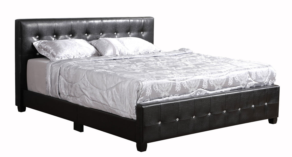 Stylish Transitional Bed upholstered in black faux leather with tufted headboard, HouseOfZazla on Tampa Home & Garden Store