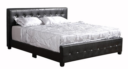Stylish Transitional Bed upholstered in black faux leather with tufted headboard, HouseOfZazla on Tampa Home & Garden Store