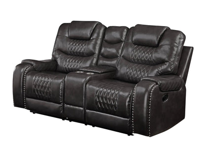 Braylon brown recliner loveseat with cupholder console, leather and diamond stitching on Tampa Home & Garden Store