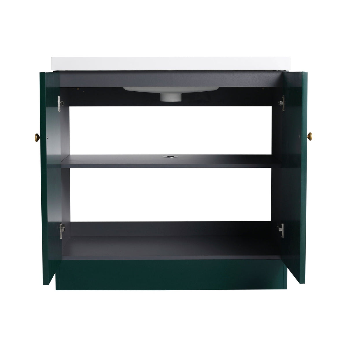 Freestanding bath vanity with resin sink and door by HouseOfZazla, dark green frame, white top on Tampa Home & Garden Store