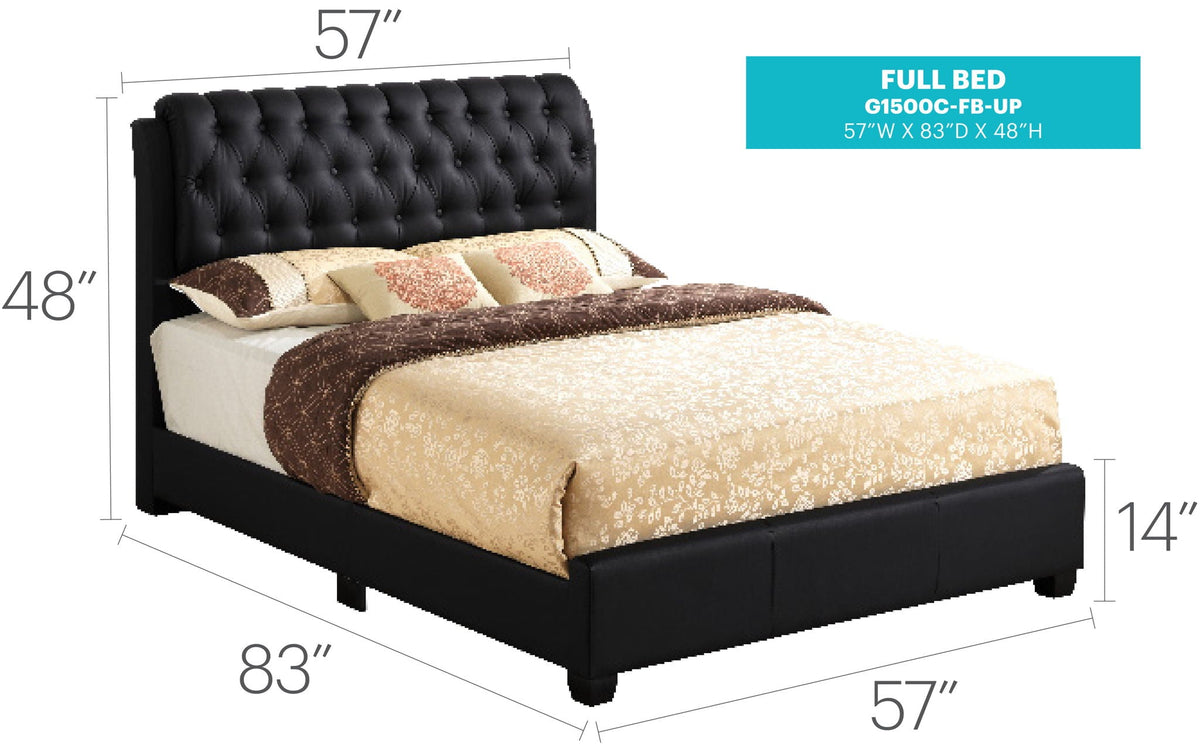 Tufted Upholstered Bed by HouseOfZazla in black fabric, full bed with tall tufted headboard on Tampa Home & Garden Store
