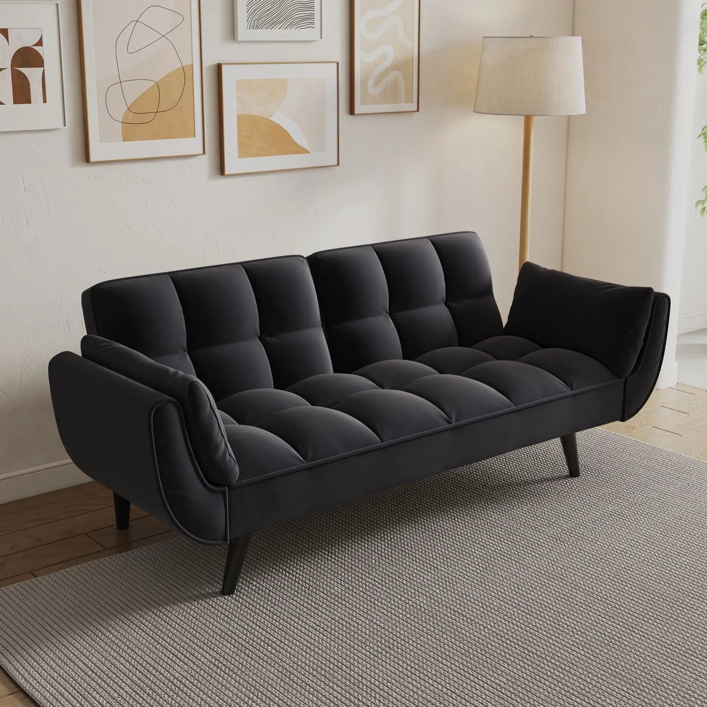 Futon sofa black leather with two armrests, compact for small spaces Unique Piece Furniture on Tampa Home & Garden Store