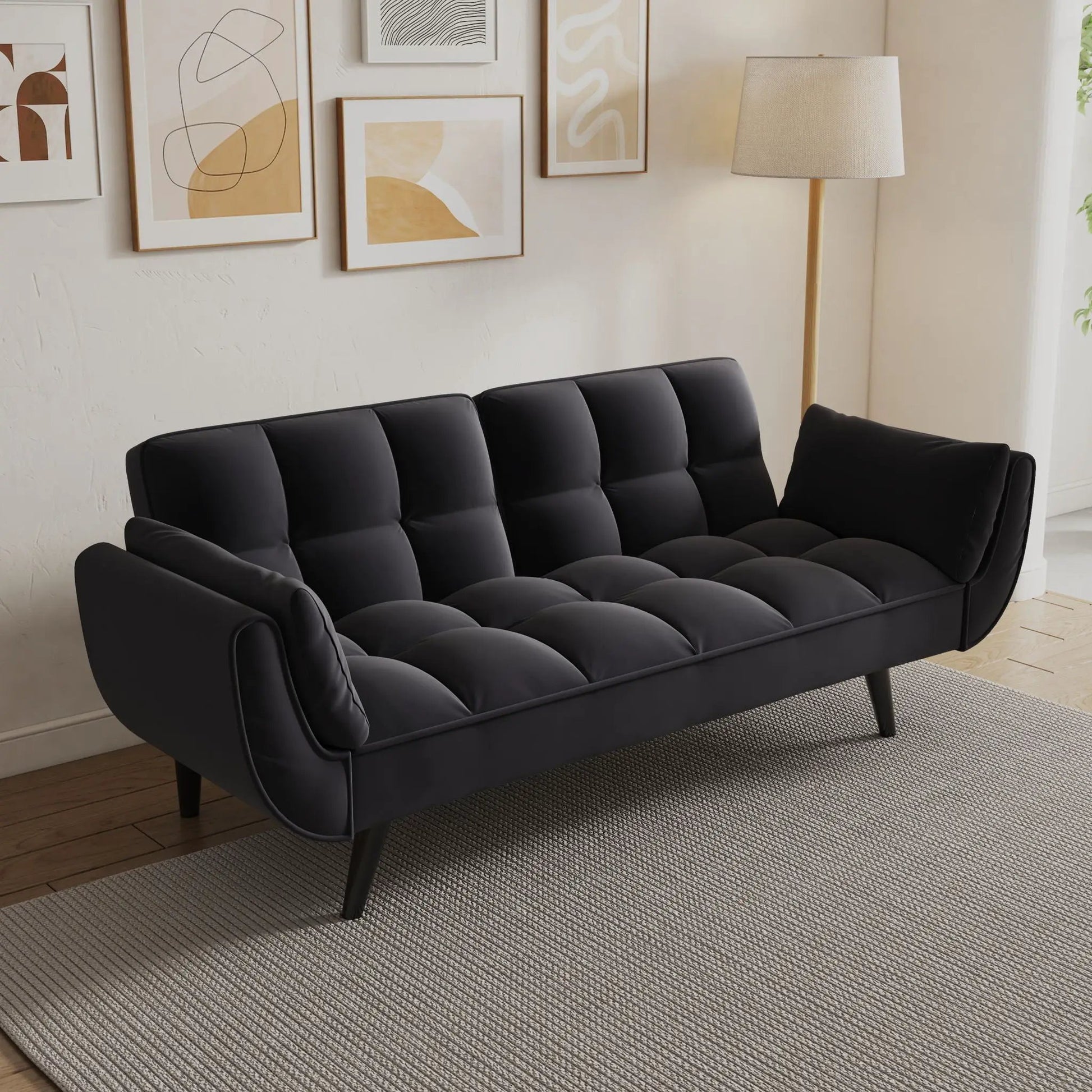 Futon sofa black leather with two armrests, compact for small spaces Unique Piece Furniture on Tampa Home & Garden Store