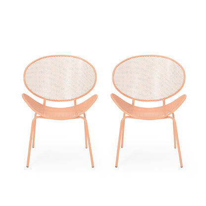 Elba Contemporary Outdoor Armless Chairs set, peach metal mesh, 2 chairs HouseOfZazla on Tampa Home & Garden Store