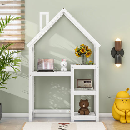 House-shaped Wooden writing Desk,Kids study Table,Bookshelf & Toy Storage,White - Tampa Home & Garden Store