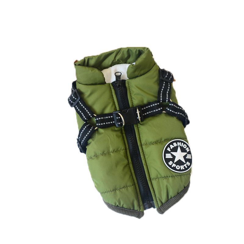 Green quilted winter dog coat with harness straps, zip front for small dogs by Pet Zen on Tampa Home & Garden Store