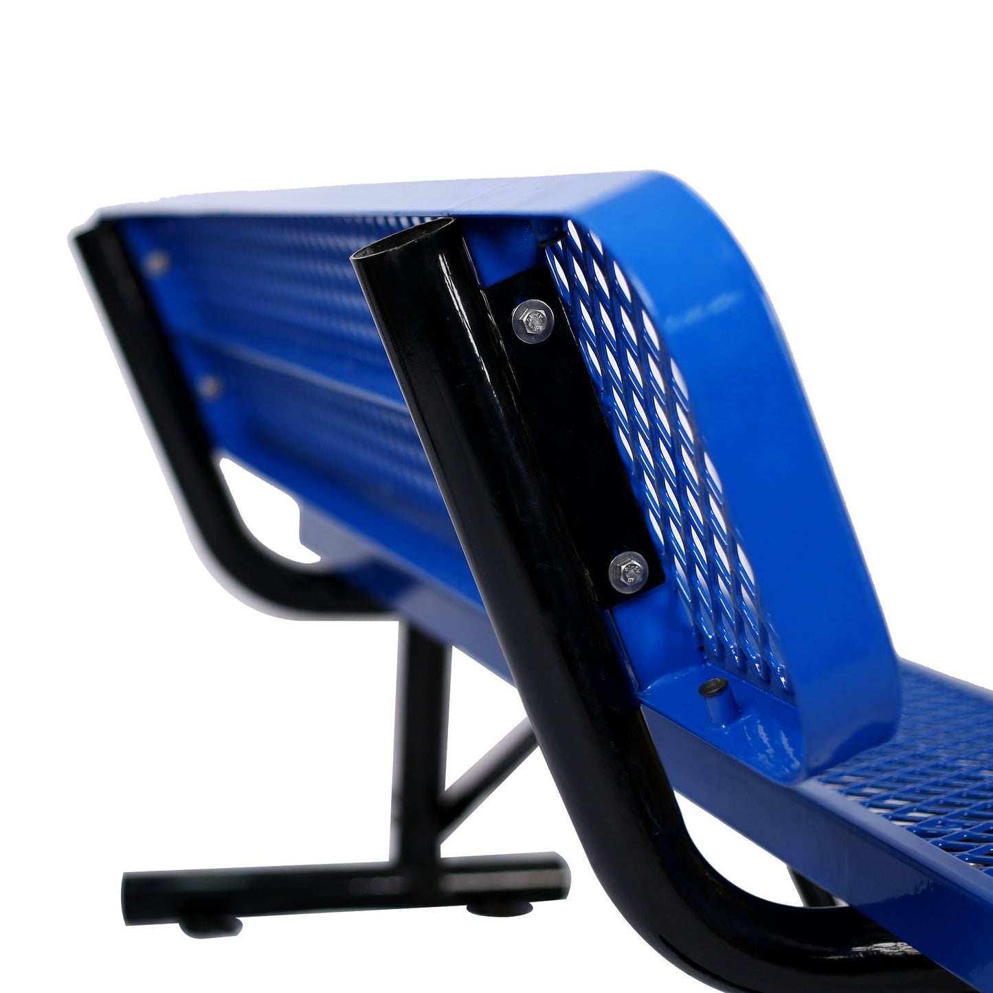 6' outdoor steel bench with backrest blue frame and mesh seat on Tampa Home & Garden Store