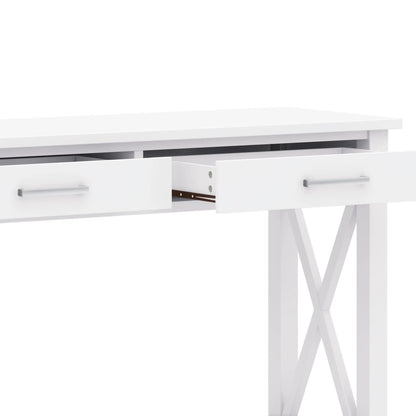 Kitchener Handcrafted Console Table, white wood with two drawers and silver handles on Tampa Home & Garden Store