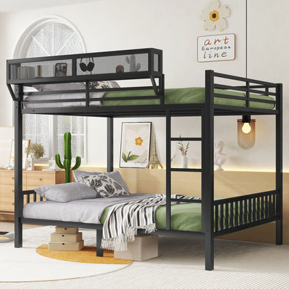 Queen over Queen bunk bed in black with ladder and storage shelf by HouseOfZazla on Tampa Home & Garden Store