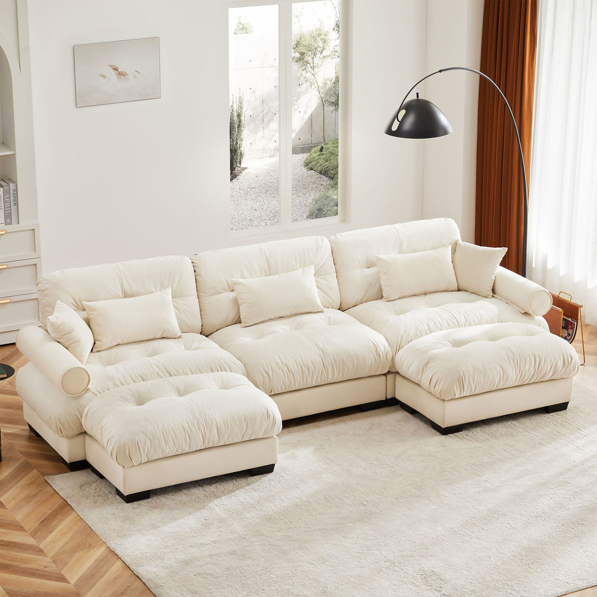White oversized modular sectional sofa with movable ottoman by HouseOfZazla on Tampa Home & Garden Store