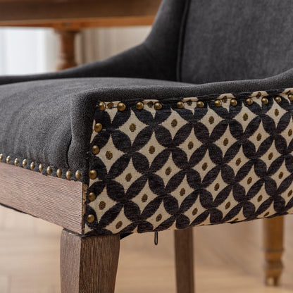 Ultra Side Dining Chair Set with solid wood legs in dark gray velvet and brass nailhead trim on Tampa Home & Garden Store