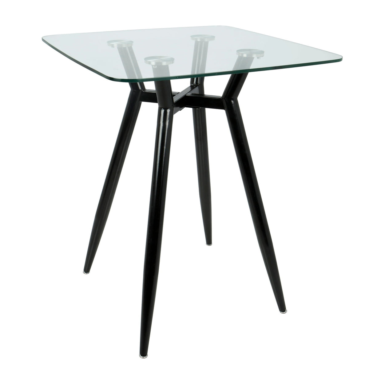 Mid Century Modern square glass-top counter table with black metal legs and cross-brace base on Tampa Home & Garden Store