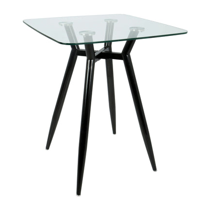 Mid Century Modern square glass-top counter table with black metal legs and cross-brace base on Tampa Home & Garden Store