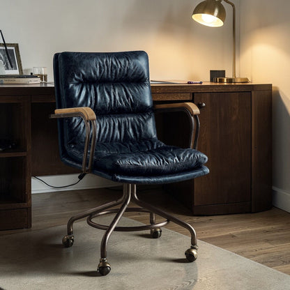 Harith Retro Top Grain Office Chair black leather swivel chair with metal frame on Tampa Home & Garden Store