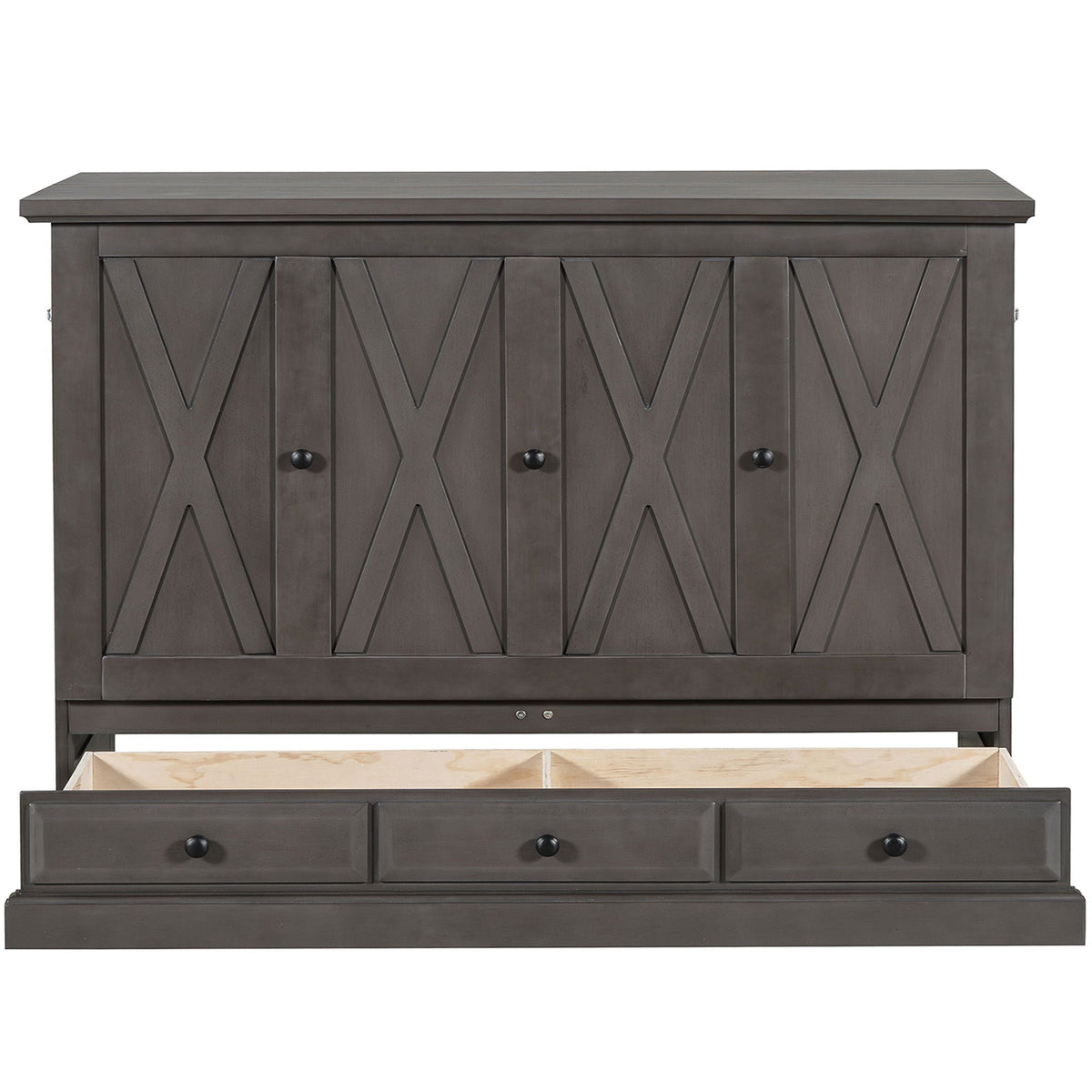 HouseOfZazla Murphy Bed Cabinet dark gray with X-pattern doors and large storage drawer on Tampa Home & Garden Store