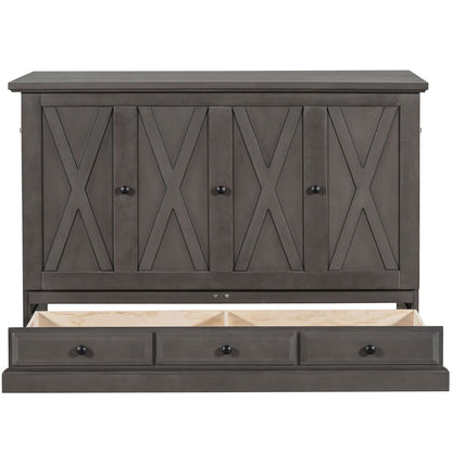 HouseOfZazla Murphy Bed Cabinet dark gray with X-pattern doors and large storage drawer on Tampa Home & Garden Store