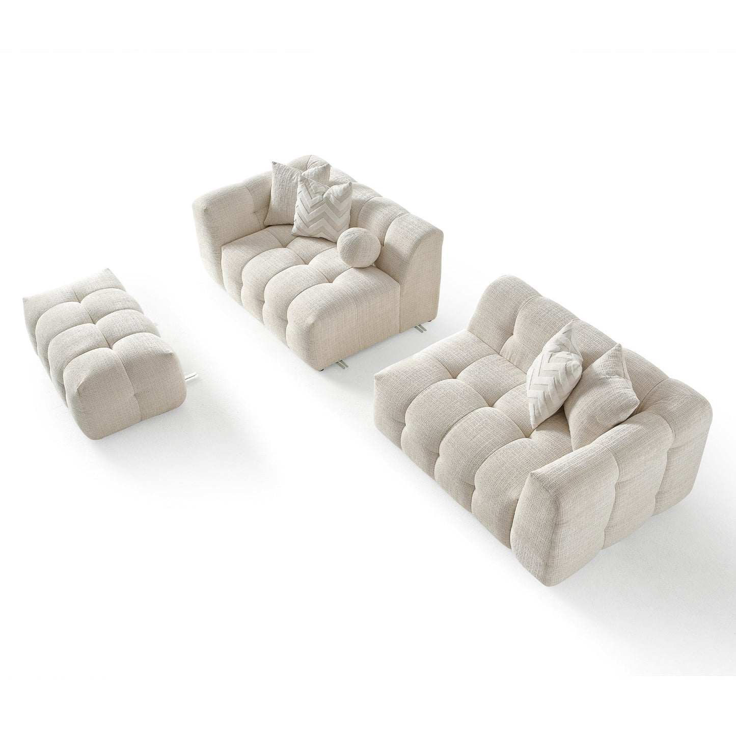 Alana Tufted Modular Sectional Sofa beige fabric with tufted cushions, 3pc HouseOfZazla on Tampa Home & Garden Store