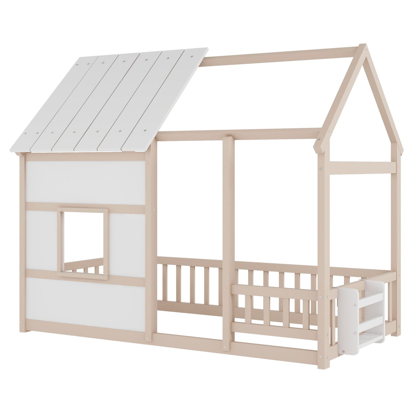 Cozy House Kids Bed with Led Lights and Bookshelf