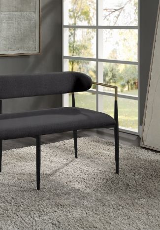Jaramillo Chenille Bench Black upholstered with gold-tone armrest by HouseOfZazla on Tampa Home & Garden Store