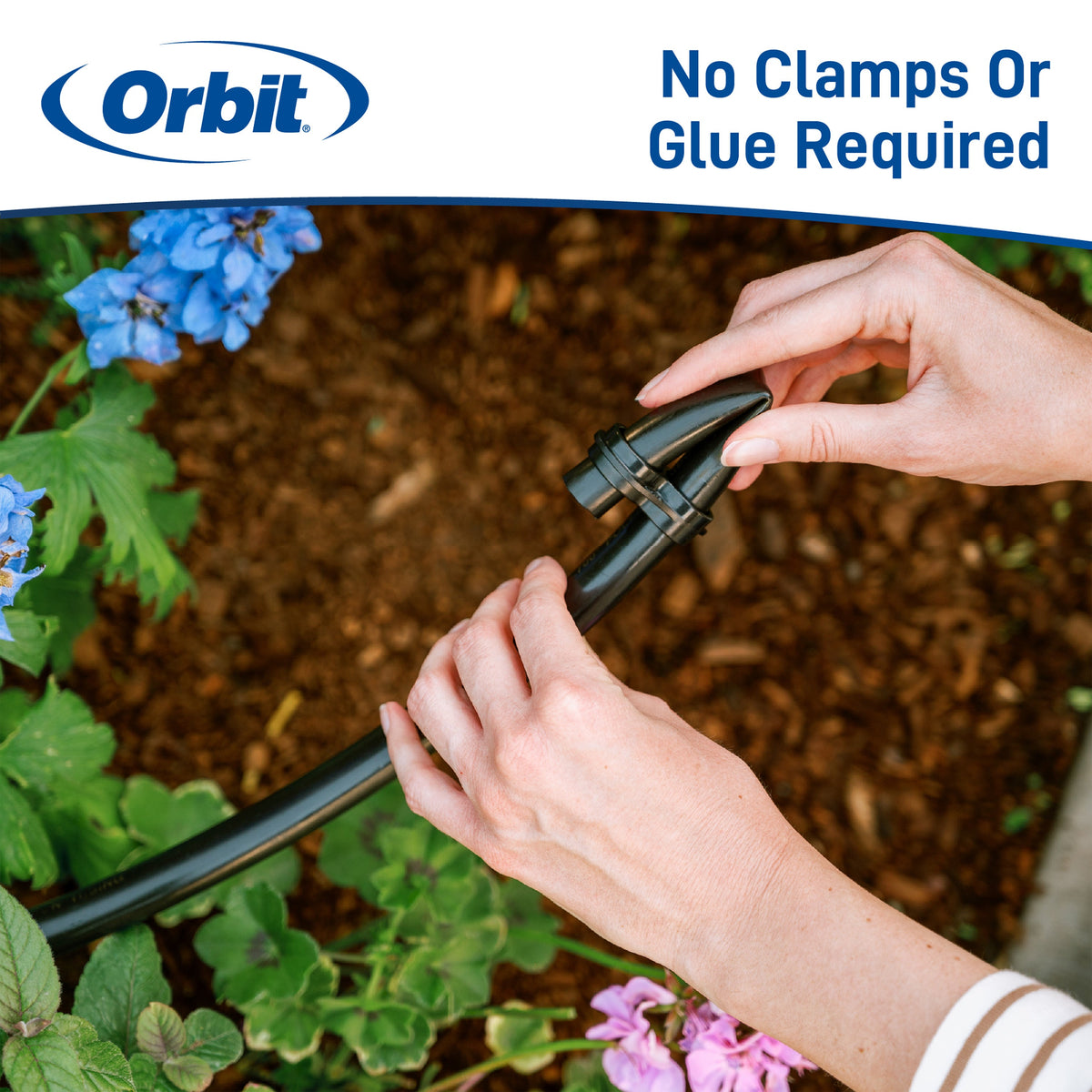 Orbit Irrigation 1/2in Drip Figure 8 End Fitting on black tubing on Tampa Home & Garden Store
