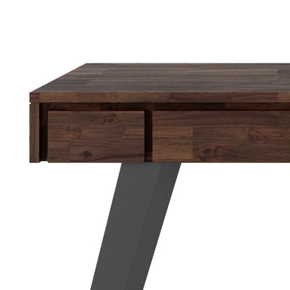 Handcrafted Acacia Desk with Drawer Storage, dark wood, angled legs on Tampa Home & Garden Store