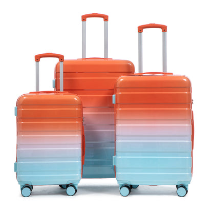 3-piece spinner wheel luggage set in orange-teal gradient with blue wheels on Tampa Home & Garden Store