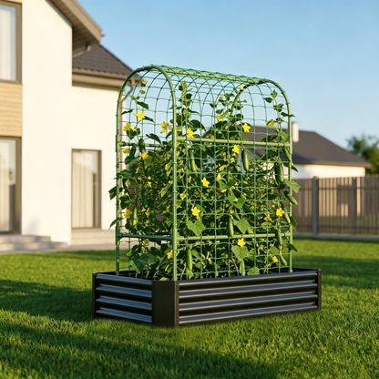 Outdoor Raised Garden Bed and Trellis Planter