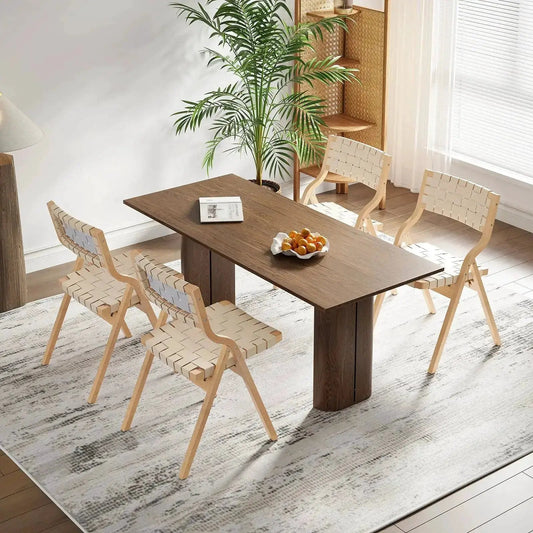 Wood Folding Chairs with Woven Seats and Storage