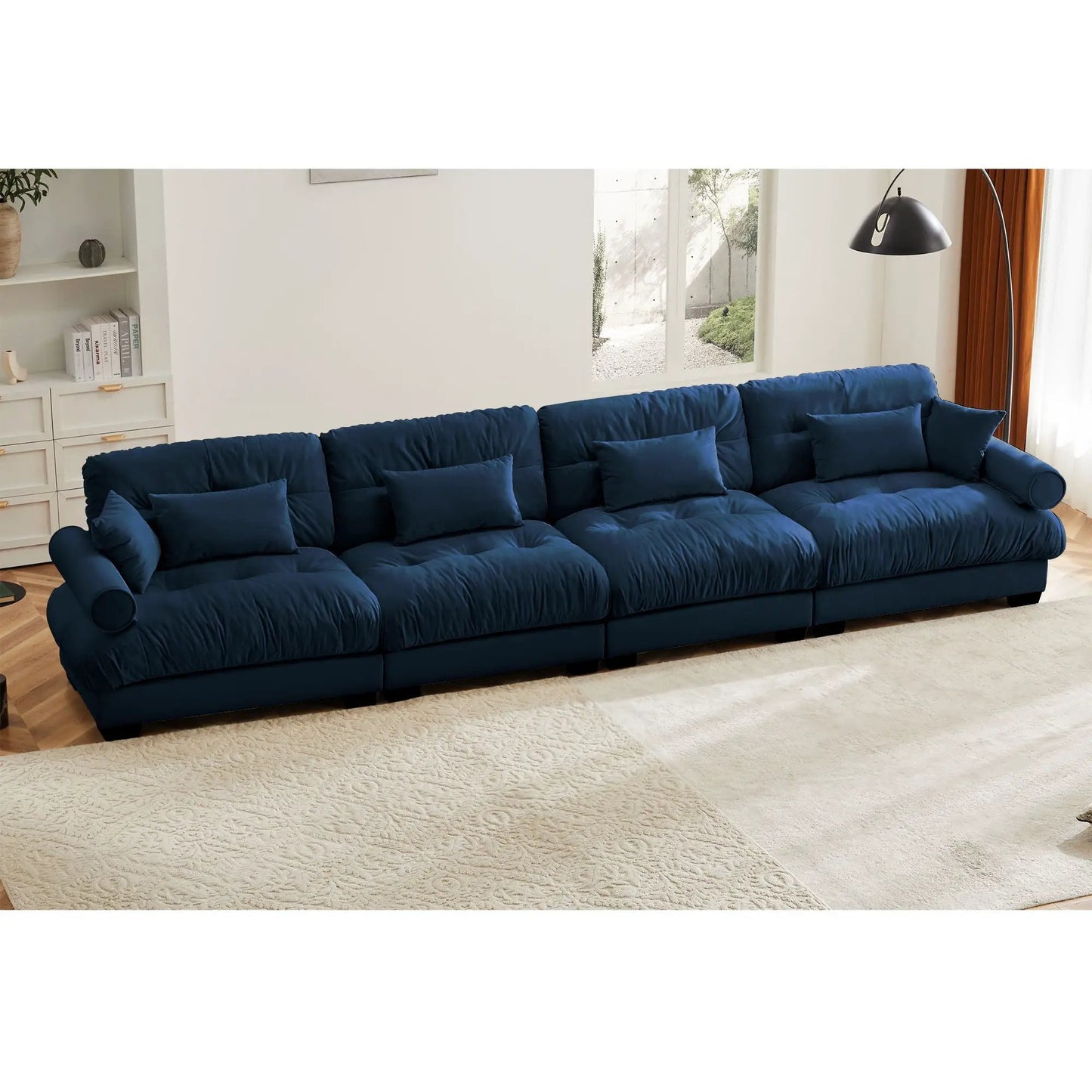Super Comfort Oversized Modular Sectional Sofa navy blue, stationary L-shaped with plush cushions on Tampa Home & Garden Store
