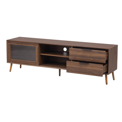 Walnut TV Console With Storage And Drawers