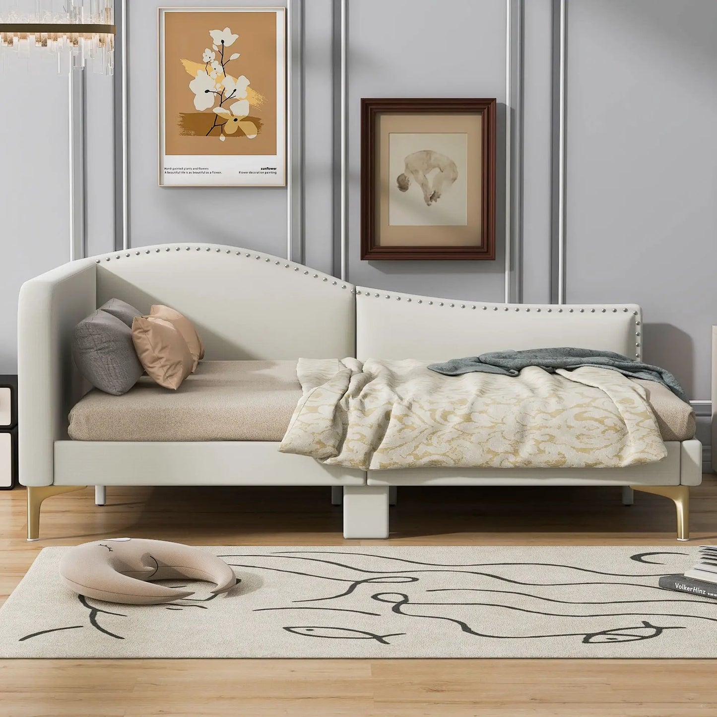 Upholstered Daybed with Headboard and Armrest
