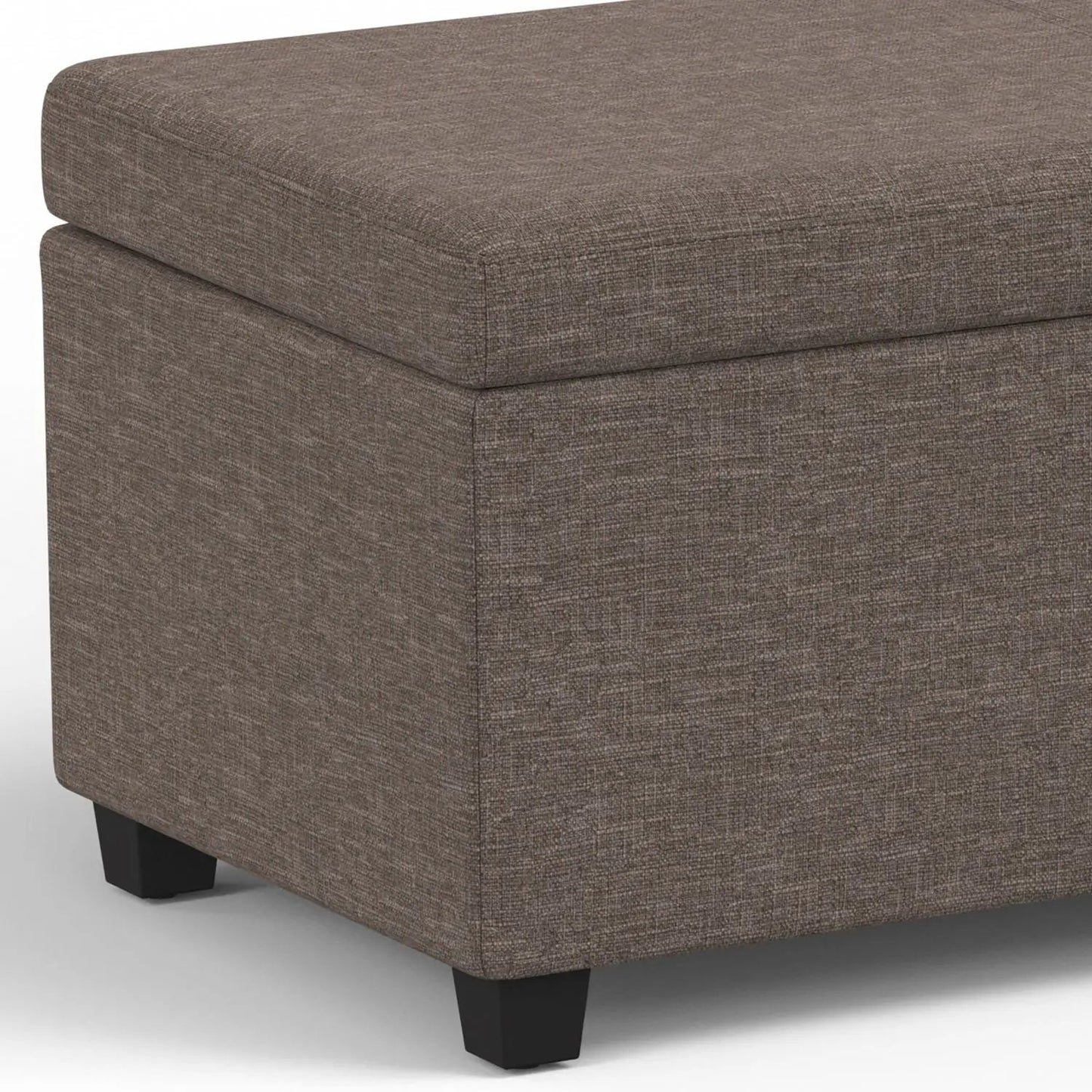 Avalon storage ottoman bench in brown textured fabric with black legs on Tampa Home & Garden Store