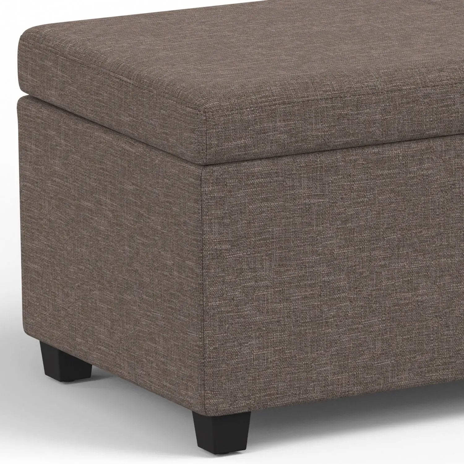 Avalon storage ottoman bench in brown textured fabric with black legs on Tampa Home & Garden Store