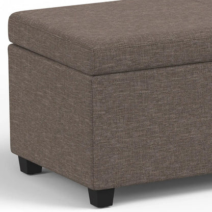 Avalon storage ottoman bench in brown textured fabric with black legs on Tampa Home & Garden Store