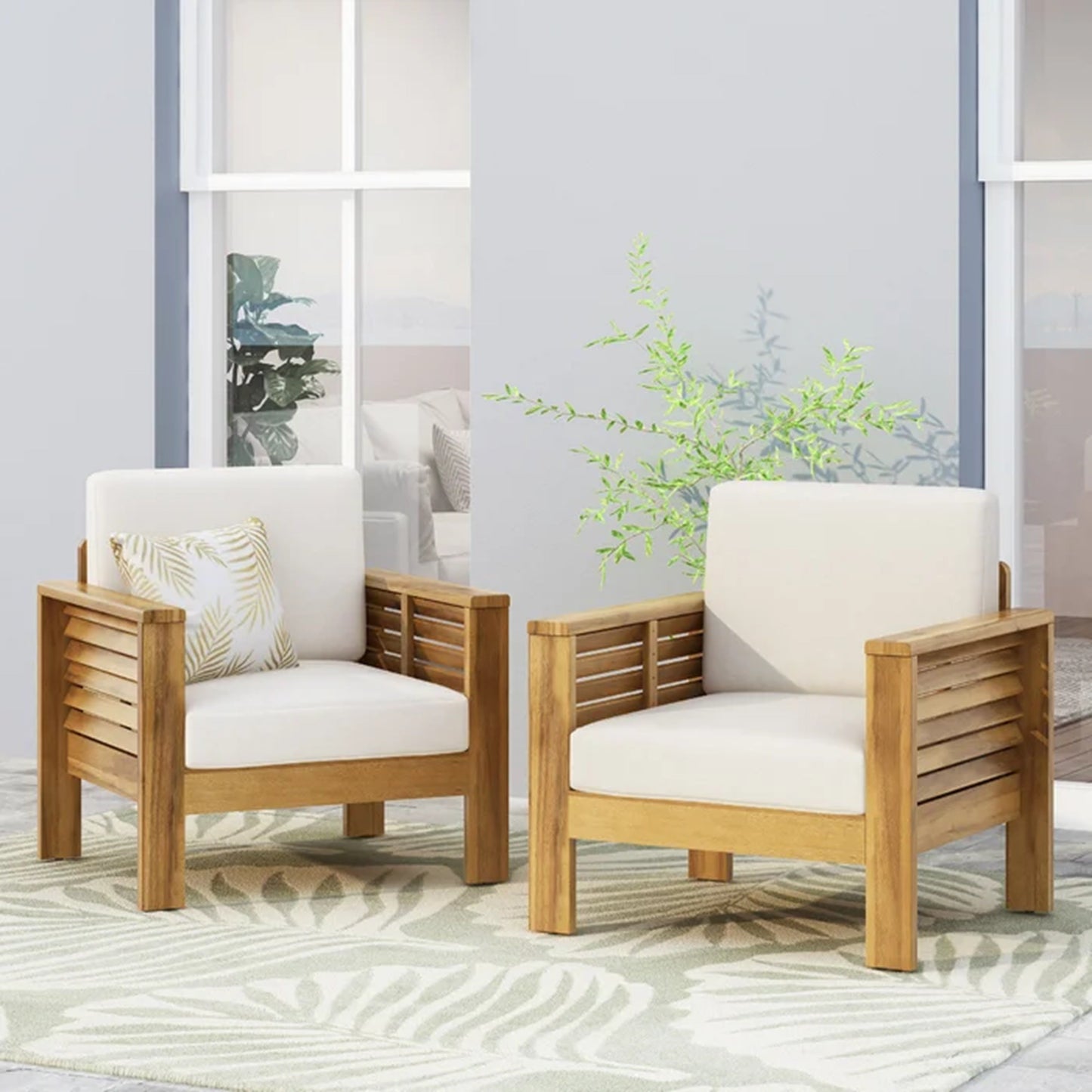 Set of Two Outdoor Acacia Wood Club Chairs