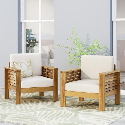 Set of Two Outdoor Acacia Wood Club Chairs