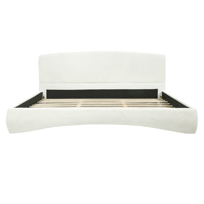 Curved Upholstered Bed with Smart Ambient Lighting, white headboard slatted base by HouseOfZazla on Tampa Home & Garden Store
